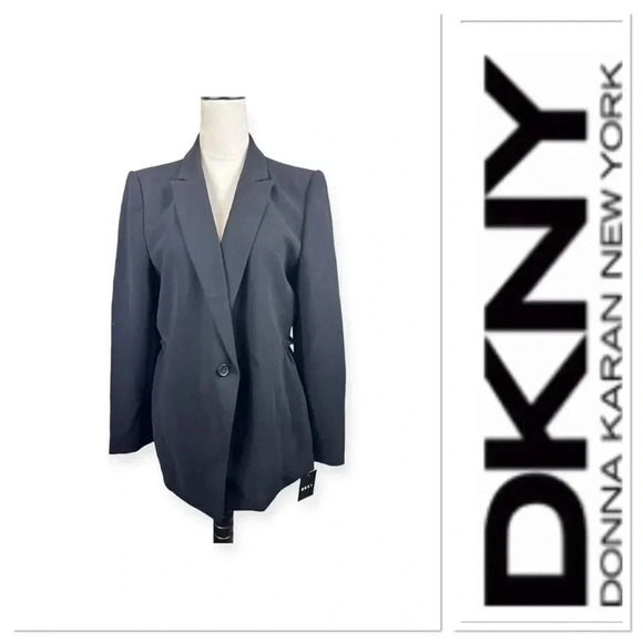NWT DKNY one button black blazer ruffle on the back size 14 - Picture 1 of 10
